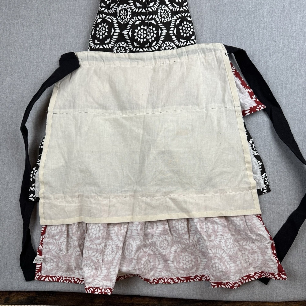 NWT Contempt‎ Apron Ruffles Country tie Black Maroon and white - Picture 5 of 10